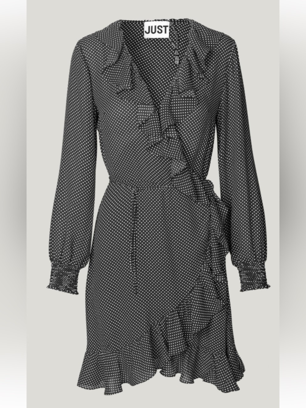 Just Female Hiro Black Polka Dot Ruffle Wrap Dress NWOT SIZE MEDIUM - Picture 4 of 11